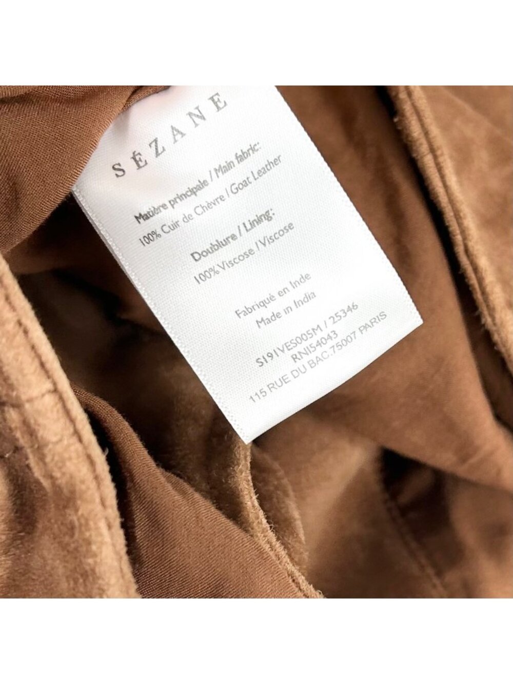 Sezane Zig Goat Leather Moto Jacket in Camel Suede - Picture 6 of 10